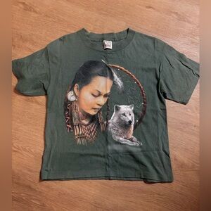 VTG Native American T Shirt Single‎ Stitch Girl Wolf Coyote Dreamcatcher Size M